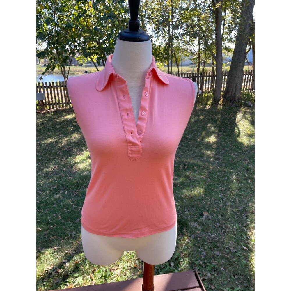 DiFini Knitwear Sleeveless Polo Top 34 Pink Cotton Blend Vintage Hong Kong